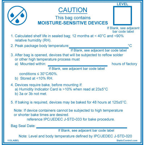 Desco Europe 113LABEL LABEL, IPC/JEDEC J-STD-020, 102MM x 102MM, 100/ROLL Desco Europe 113LABEL LABEL, IPC/JEDEC J-STD-020, 102MM x 102MM, 100/ROLL