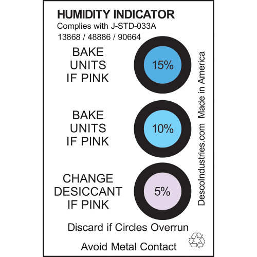 Desco Europe 90664 CARD, HUMIDITY INDICATOR, 5% 10% 15% RH, J-STD-033A, CAN125 Desco Europe 90664 CARD, HUMIDITY INDICATOR, 5% 10% 15% RH, J-STD-033A, CAN125