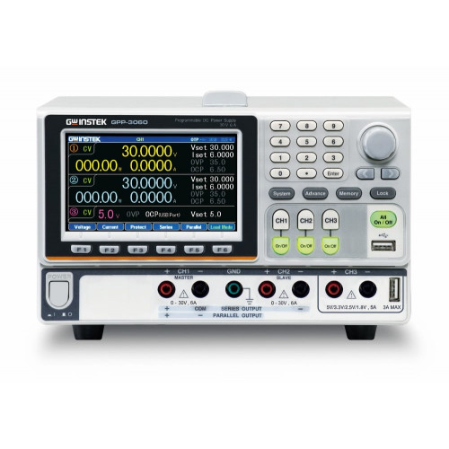 GW Instek GPP-3060LG Programmable DC Power Supply, 3 Outputs, 2 x 30V/6A + 5V/5A, 385W, USB, LAN, GPIB interfaces