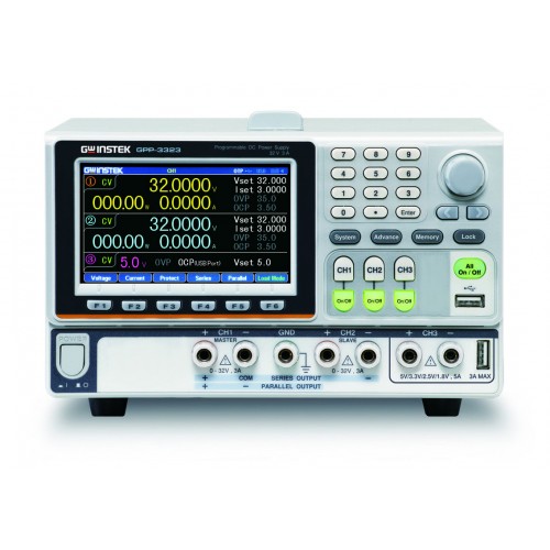 GW Instek GPP-3323LG Programmable DC Power Supply, 3 Outputs, 2 x 32V/3A + 5V/5A, 217W, USB, LAN, GPIB interfaces
