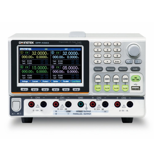 GW Instek GPP-4323LG Programmable DC Power Supply, 4 Outputs, 2 x 32V/3A + 5V/1A + 15V/1A, 212W, USB, LAN, GPIB interfaces
