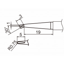 HAKKO T15-1605 Shape-Long reach bent chisel soldering tip for handpiece FM-2027 and FM-2028