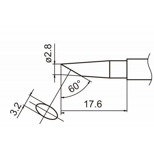 HAKKO T15-BC28 Shape-2.8BC soldering tip for handpiece FM-2027 and FM-2028