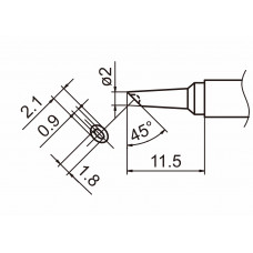 HAKKO T15-BCM2 Shape-2BC Bevel with indent soldering tip for handpiece FM-2027 and FM-2028