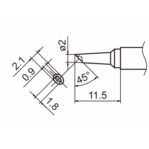 HAKKO T15-BCM2 Shape-2BC Bevel with indent soldering tip for handpiece FM-2027 and FM-2028