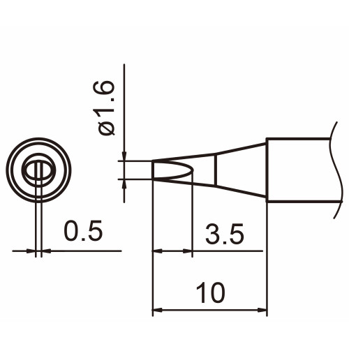 HAKKO T15-D16 Shape-1.6D soldering tip for handpiece FM-2027 and FM-2028