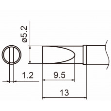 HAKKO T15-DL52 Shape-5.2D Long soldering tip for handpiece FM-2027 and FM-2028