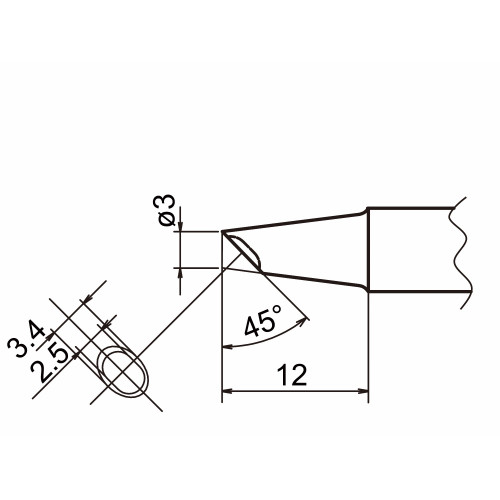HAKKO T20-BCM3 Shape-3BC Bevel with indent, soldering tip for HAKKO FX-838 HAKKO T20-BCM3 Shape-3BC Bevel with indent, soldering tip for HAKKO FX-838