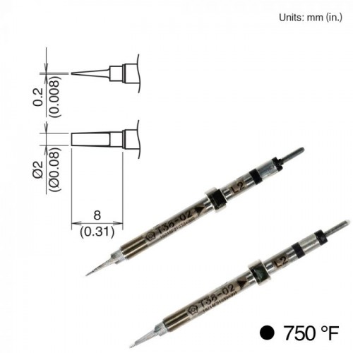HAKKO T38-02L2 Soldering Tip, 400ﾟc/750ﾟf, Shape-2L For FX-1003