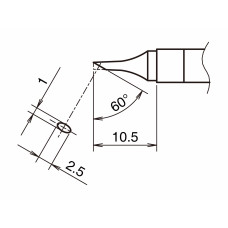 HAKKO T39-C1025 Soldering Tip Shape-C hor: 1mm, vrt: 2.5mm