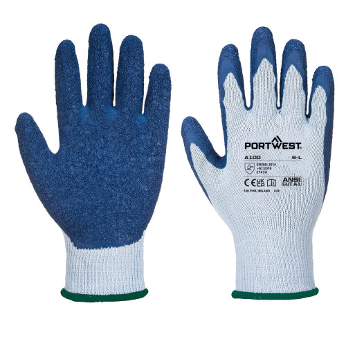 Portwest A100 Grip Glove - Latex, Grey/Blue