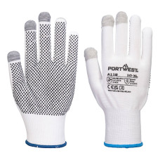 Portwest A118 Touchscreen Glove with PVC Dots Grip 13 (Pk12), White/Grey