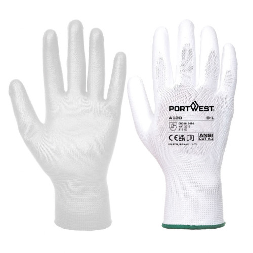 Portwest A120 PU Palm Gloves, White Portwest A120 PU Palm Gloves, White
