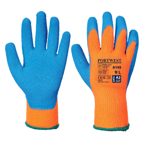PORTWEST A145 Thermal Grip Pleated Latex Glove, Orange/Black PORTWEST A145 Thermal Grip Pleated Latex Glove, Orange/Black