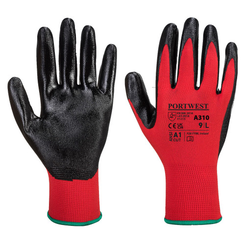 Portwest A310 Nitrile Flexo Grip Gloves, Red/Black Portwest A310 Nitrile Flexo Grip Gloves, Red/Black