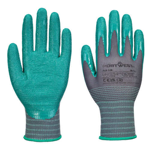 Portwest A313 Grip 15 Wrinkled Nitrile Glove (Pk12), Grey/Green Portwest A313 Grip 15 Wrinkled Nitrile Glove (Pk12), Grey/Green