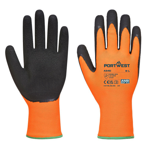 Portwest A340 Grip Hi-Vis Gloves - Latex, Orange/Black