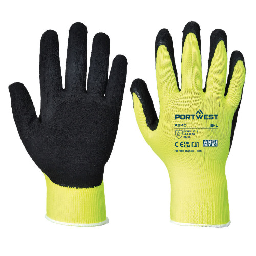 Portwest A340 Grip Hi-Vis Gloves - Latex, Yellow Portwest A340 Grip Hi-Vis Gloves - Latex, Yellow