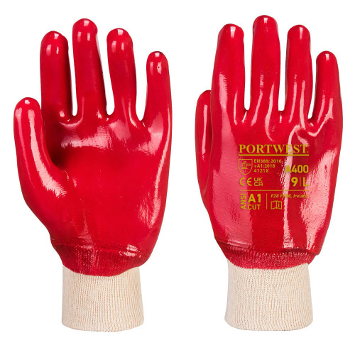 Portwest A400 PVC Gloves with Elasticated Knit Cuff, Red Portwest A400 PVC Gloves with Elasticated Knit Cuff, Red