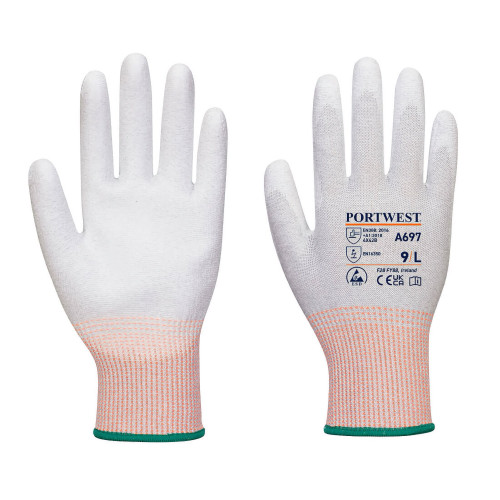 Portwest A697 LR13 ESD PU Palm Glove, Pack of 12, Grey/White L Portwest A697 LR13 ESD PU Palm Glove, Pack of 12, Grey/White L