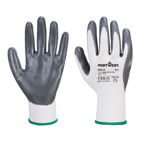 Portwest AB310W7R Guanto Flexo Grip Nitrile Bianco/Giallo