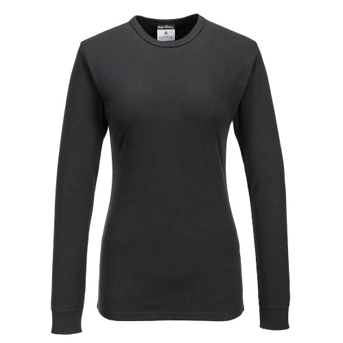 Portwest B126 Women's Long Sleeve Thermal T-Shirt, Black