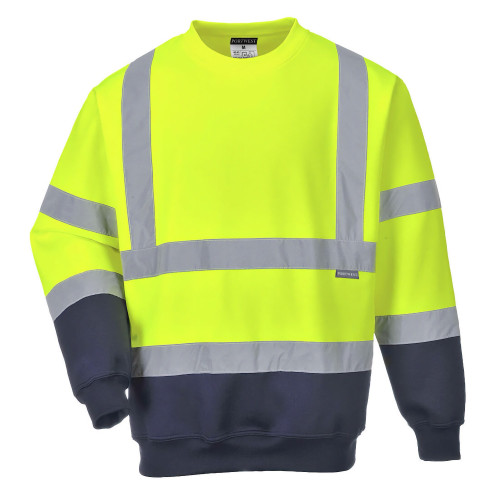 Portwest B306 Two-Tone Hi-Vis Sweatshirt, Yellow/Navy Blue