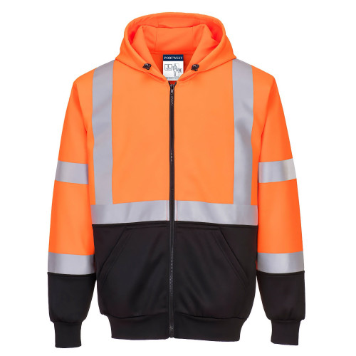 Portwest B315 Hi-Vis Two-Tone Hooded Sweatshirt, Orange/Black