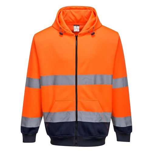 Portwest B317 Hi-Vis Two-Tone Full Zip Hoody, Orange/Navy