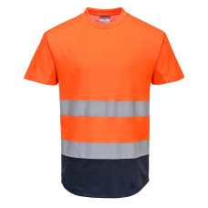 Portwest C395 Two-Tone Mesh Cotton Comfort Hi-Vis T-shirt, Orange/Navy Blue