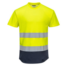 Portwest C395 Two-Tone Mesh Cotton Comfort Hi-Vis T-shirt, Yellow/Navy Blue