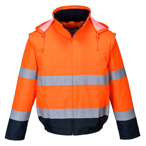 Portwest C464 Essential Hi-Vis 2 in 1 Bomber, Orange/Navy Portwest C464 Essential Hi-Vis 2 in 1 Bomber, Orange/Navy