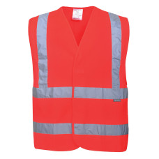 Portwest C470 Hi-Vis One Horizontal and Two Vertical Stripe Vest, Red