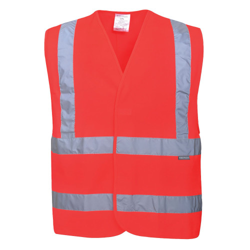Portwest C470 Hi-Vis One Horizontal and Two Vertical Stripe Vest, Red Portwest C470 Hi-Vis One Horizontal and Two Vertical Stripe Vest, Red