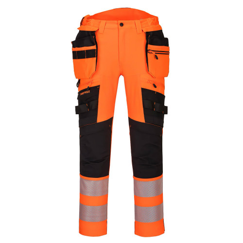 Portwest DX442 High Visibility Trousers with Detachable Holster Pocket, Orange/Black