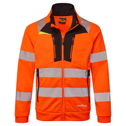 Portwest DX477 Hi-Vis Funnel Neck Zip Up Sweatshirt, Orange/Black