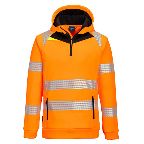 Portwest DX482 DX4 Felpa con cappuccio Hi-Vis 1/4 Zip, Arancione/Nero