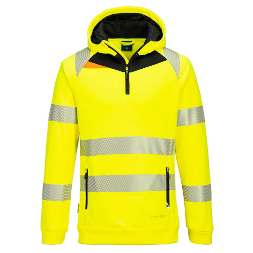 Portwest DX482 DX4 Felpa con cappuccio Hi-Vis 1/4 Zip, Giallo/Nero