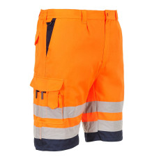 Portwest E043 Hi-Vis Polyester-Cotton Bermuda Shorts, Orange/Navy