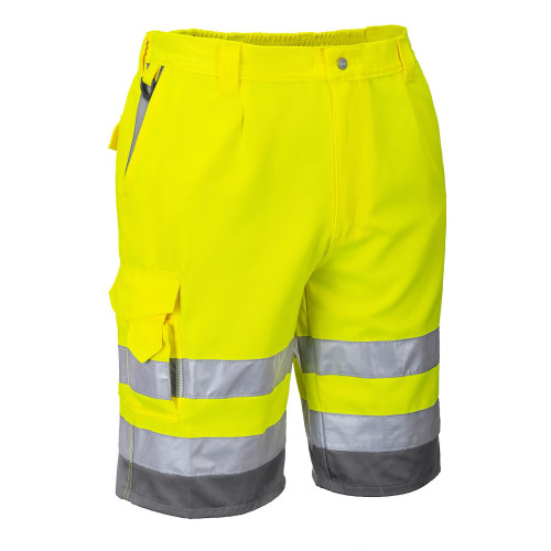 Portwest E043 Hi-Vis Polyester-Cotton Bermuda Shorts, Yellow/Grey
