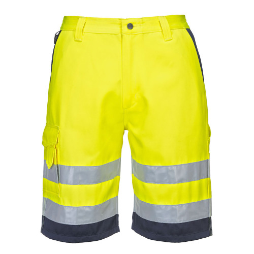 Portwest E043 Hi-Vis Polyester-Cotton Bermuda Shorts, Yellow/Navy