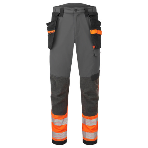 Portwest EV442 EV4 Pantaloni Stretch Hi-Vis Classe 1 Holster staccabile, Arancione/Grigio metallo