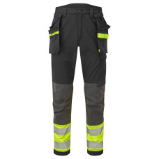 Portwest EV442 EV4 Stretch Trousers Hi-Vis Class 1 Detachable Holster, Yellow/Black