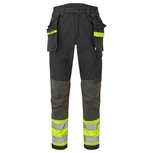 Portwest EV442 EV4 Stretch Trousers Hi-Vis Class 1 Detachable Holster, Yellow/Black