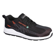 Portwest FC06BKD Shoes Eco Fly Composite Trainer S1PS SR FO, Black/Red