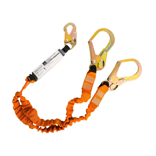 Portwest FP75 140kg Double Lanyard with Shock Absorber, Black/Orange
