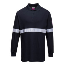 Portwest FR03 Flame Resistant, Anti-Static, Long Sleeve Polo Shirt with Reflective Stripe, Navy Blue