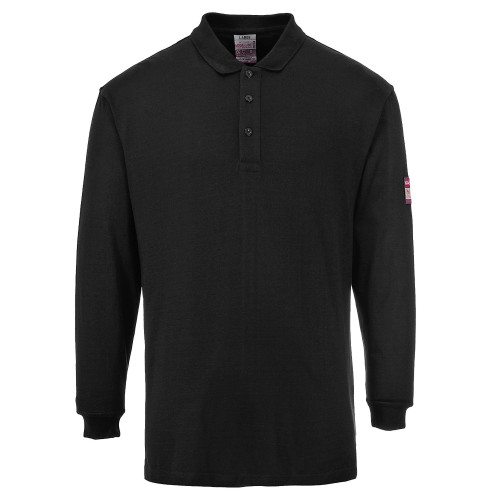 Portwest FR10 Anti-Static Flame Retardant Long Sleeve Polo Shirt, Black