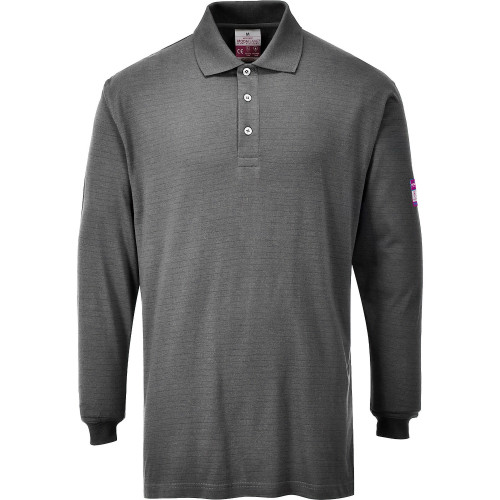 Portwest FR10 Anti-Static Flame Retardant Long Sleeve Polo Shirt, Grey