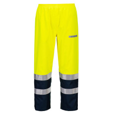 Portwest FR410 Lightweight Rain+ Hi-Vis Arc Flash Trousers, Yellow/Navy